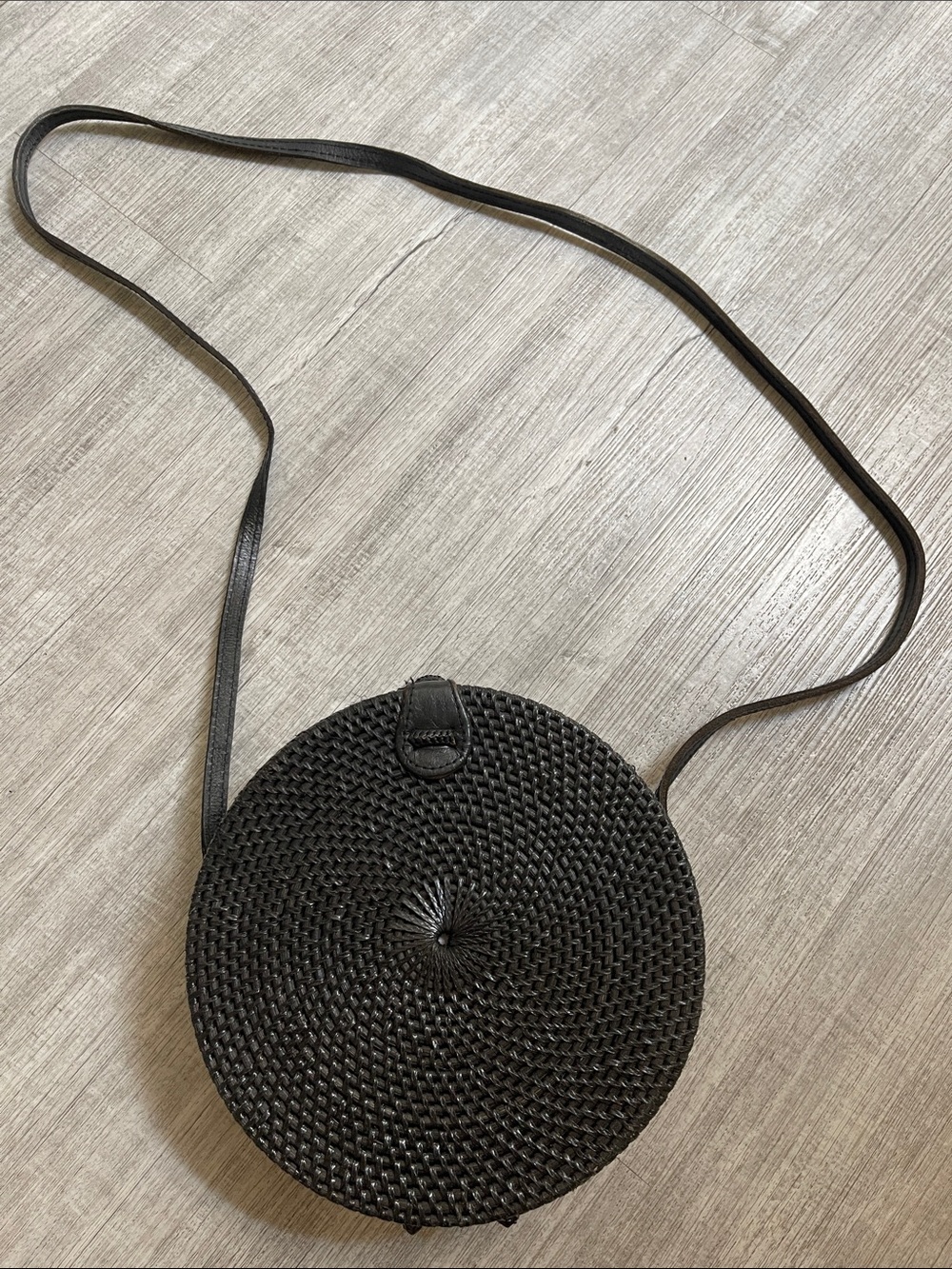 Round Black Woven Crossbody Bag